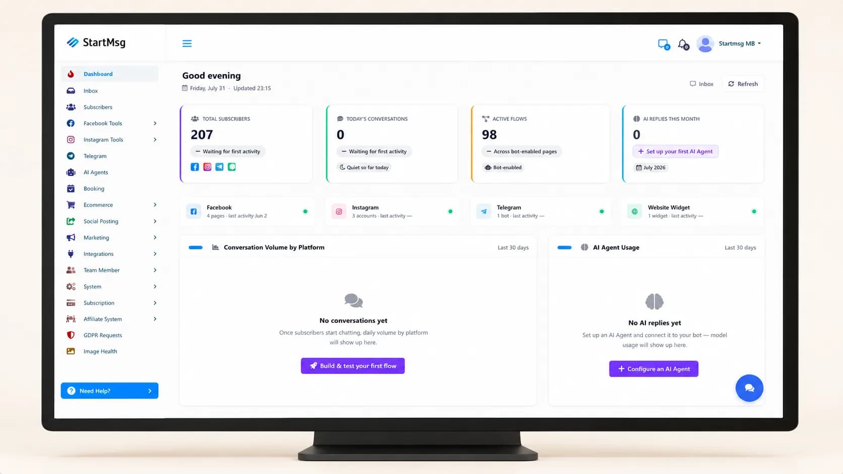 Skjermbilde av StartMsg-plattformen